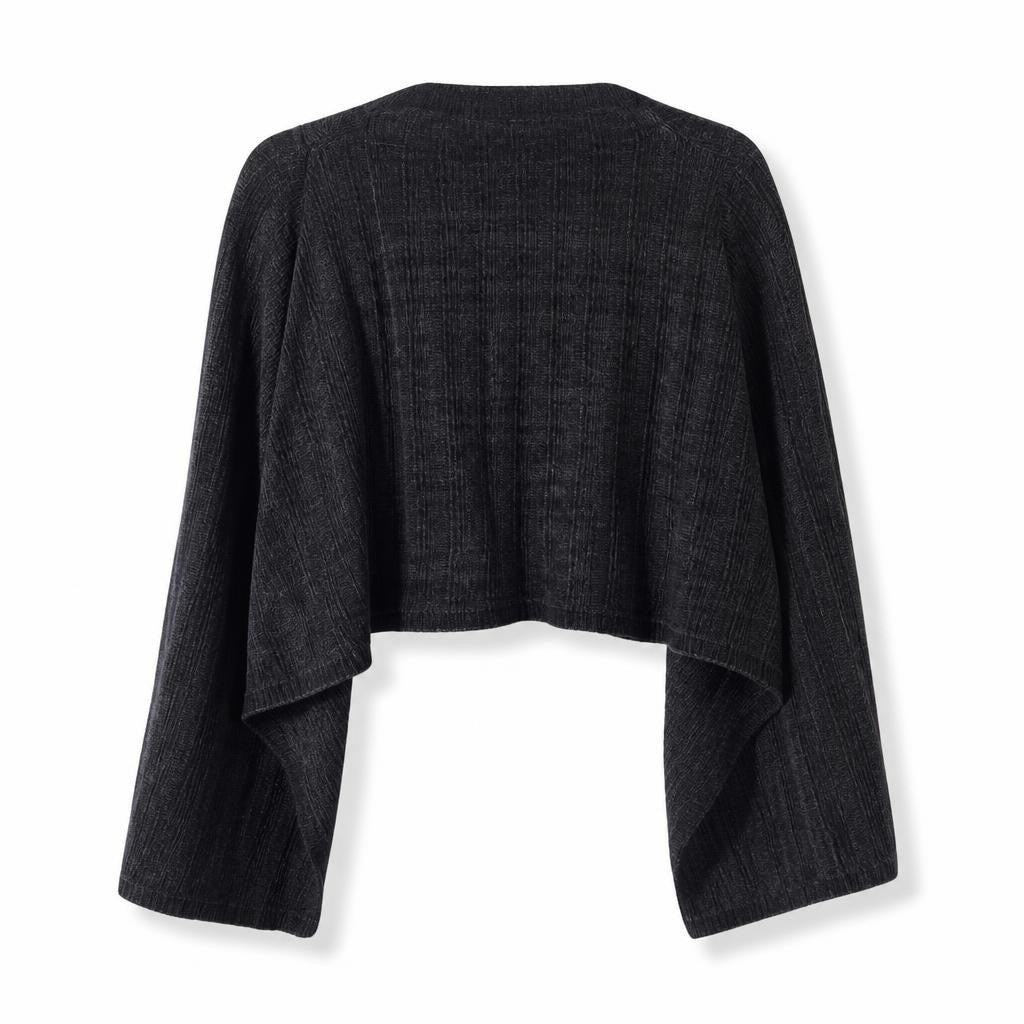 Black ribbed knit long-sleeve top, dark - white studio shot, second-hand at Why Go Less, Dekwaneh, Lebanon