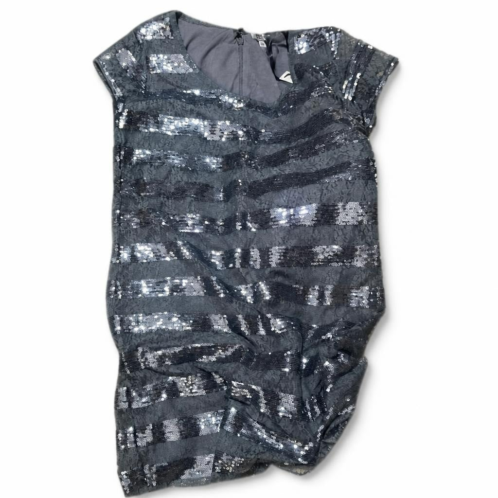 Black Silver Sequin Stripe Short Dress - white studio shot, second-hand at Why Go Less, Dekwaneh, Lebanon