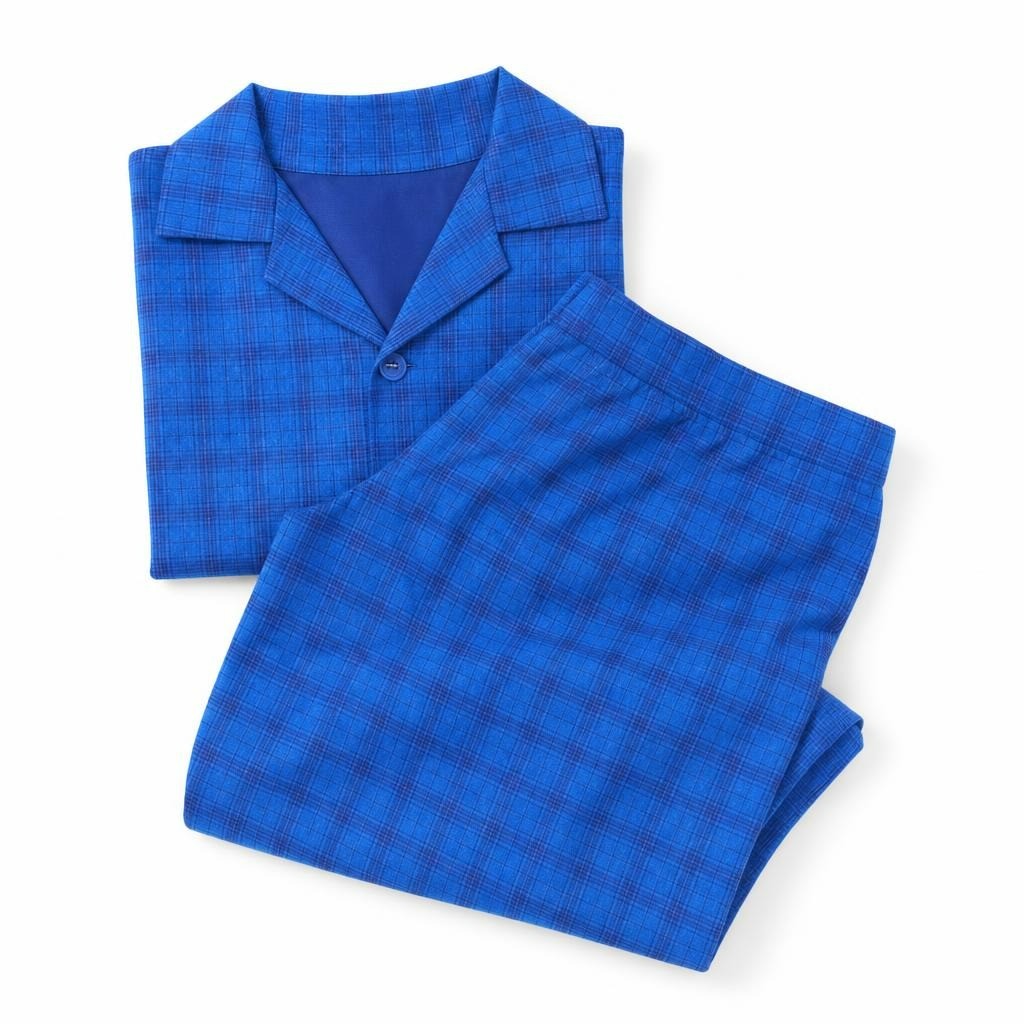 Ralph & Joan Blue Plaid Blazer & Skirt Suit Set - white studio shot, second-hand at Why Go Less, Dekwaneh, Lebanon