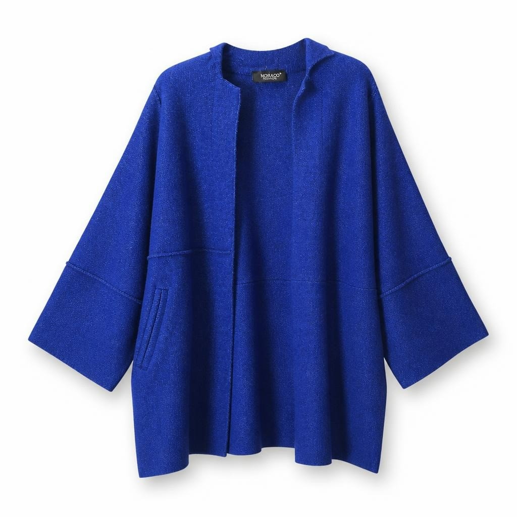 Monaco Vintage Royal Blue Knit Open-Front Jacket - white studio shot, second-hand at Why Go Less, Dekwaneh, Lebanon
