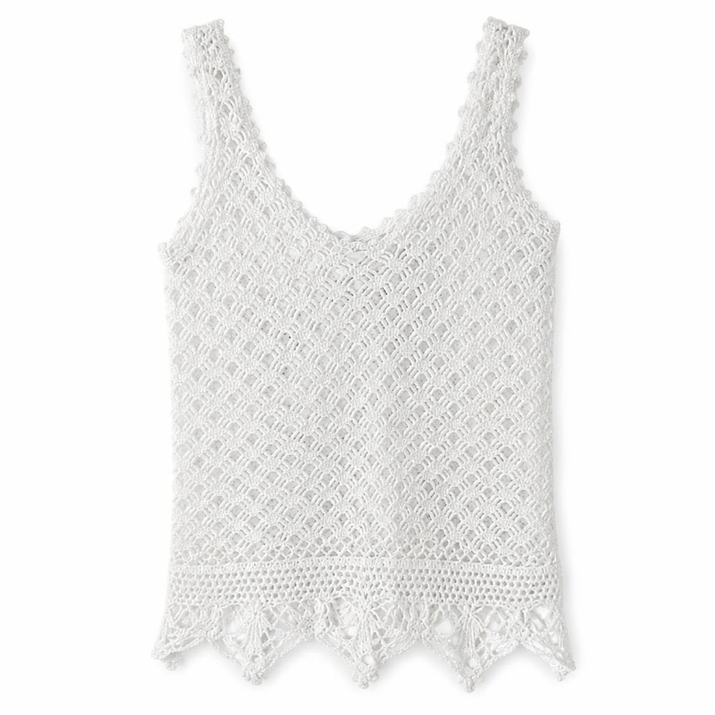 White crochet knit crop tank top - white studio shot, second-hand at Why Go Less, Dekwaneh, Lebanon