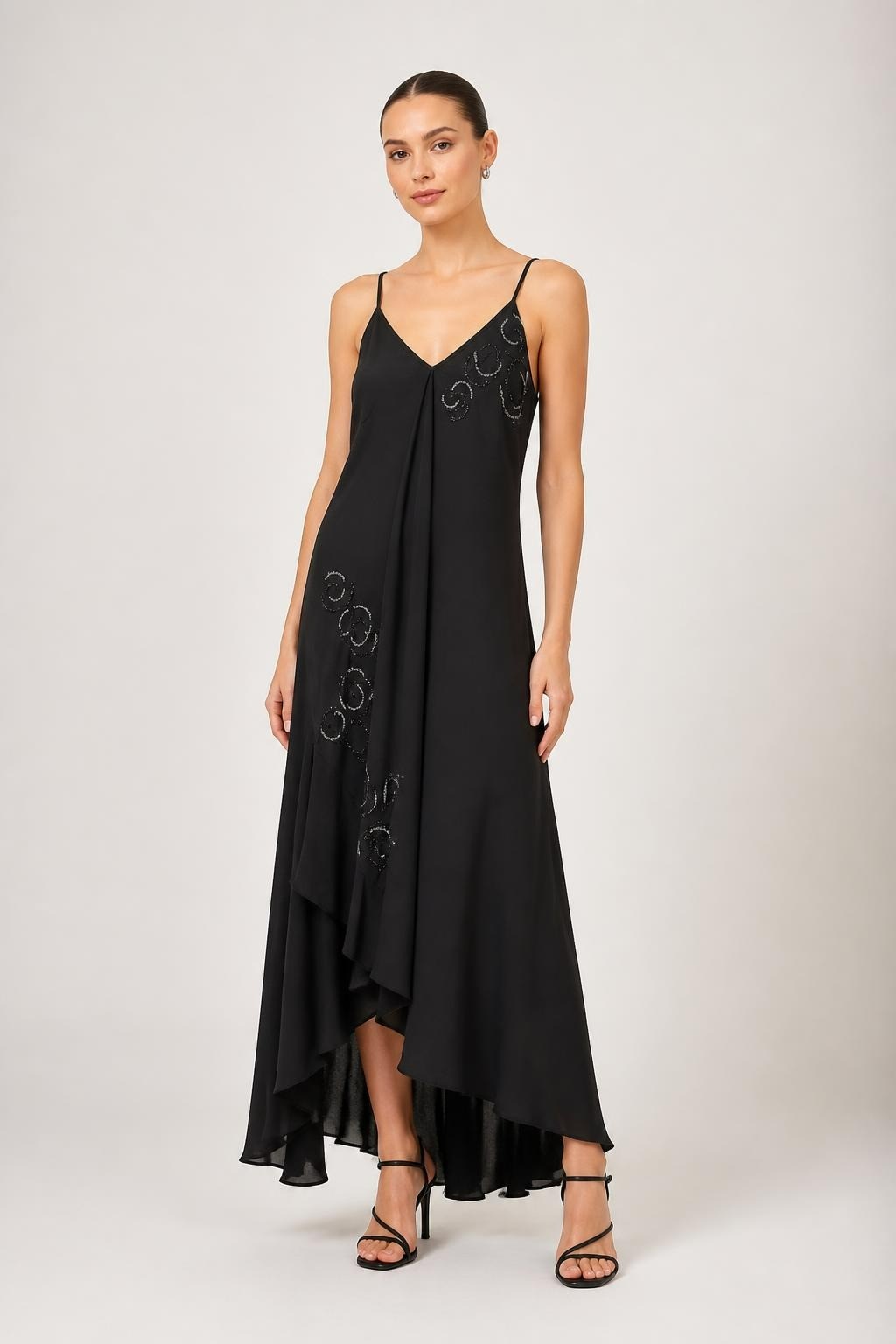 Black Beaded Embroidered Sleeveless Evening Gown | Pre-Loved | Why Go Less