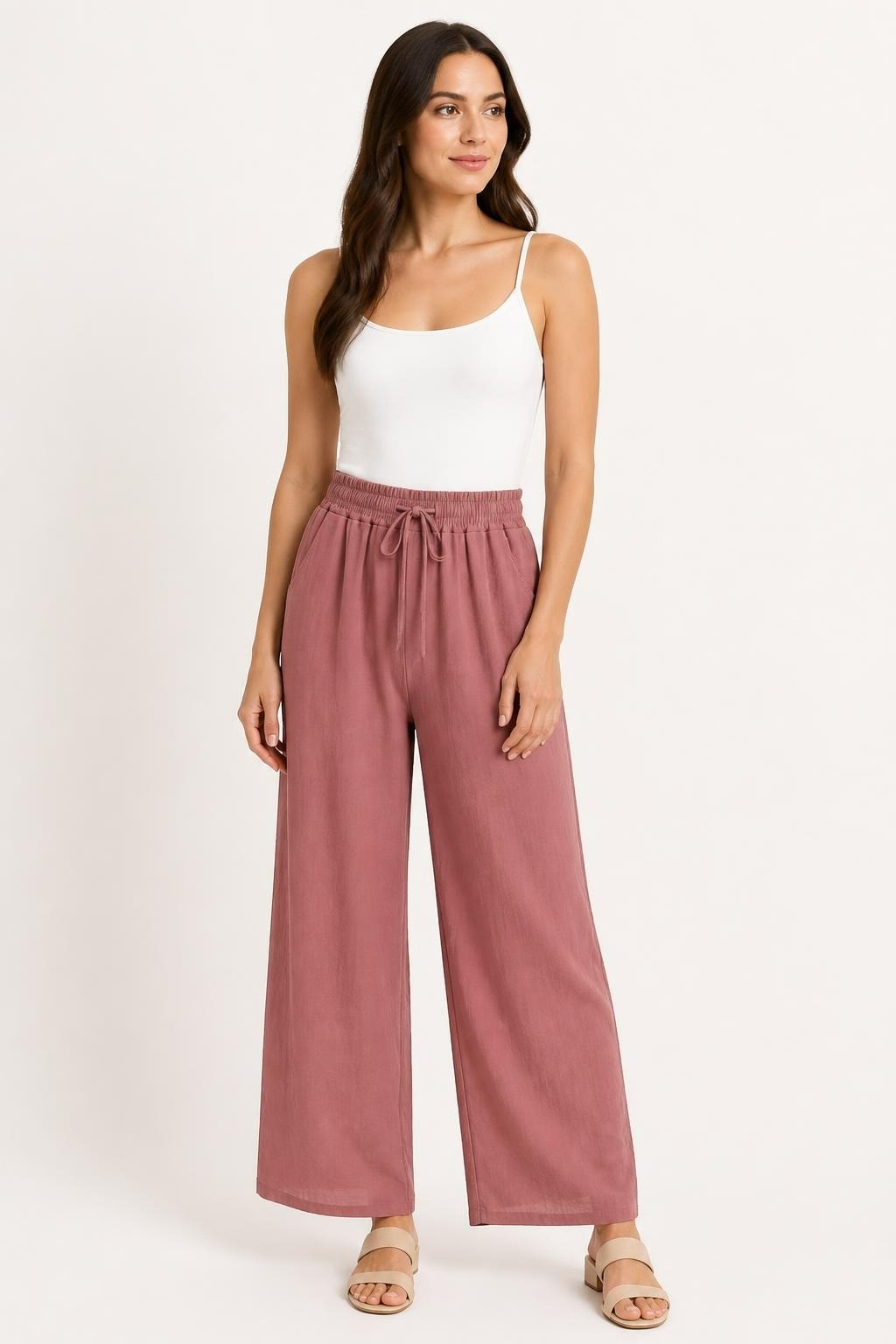 Mauve Wide-leg Drawstring Trousers, No | Pre-Loved | Why Go Less
