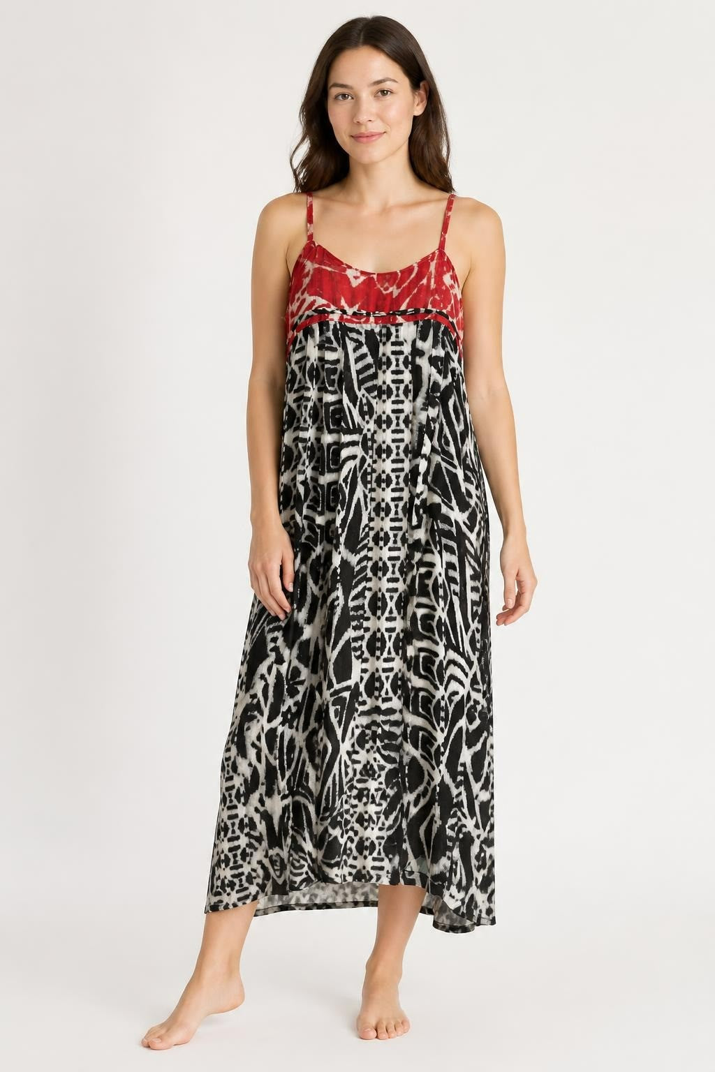 Tribal Print Spaghetti Strap Mini Dress With Red Bodice | Pre-Loved | Why Go Less