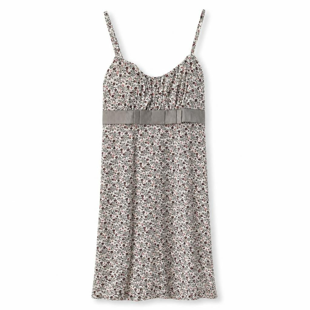 Floral ditsy print empire waist spaghetti dress - white studio shot, second-hand at Why Go Less, Dekwaneh, Lebanon