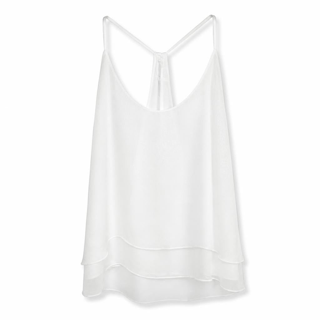 White layered chiffon cami top spaghetti straps - white studio shot, second-hand at Why Go Less, Dekwaneh, Lebanon