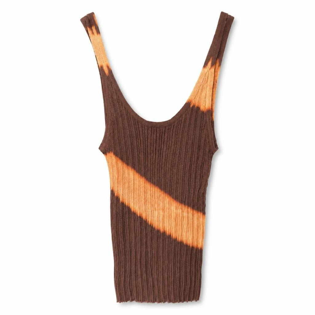 Brown tie-dye ribbed knit mini tank dress - white studio shot, second-hand at Why Go Less, Dekwaneh, Lebanon