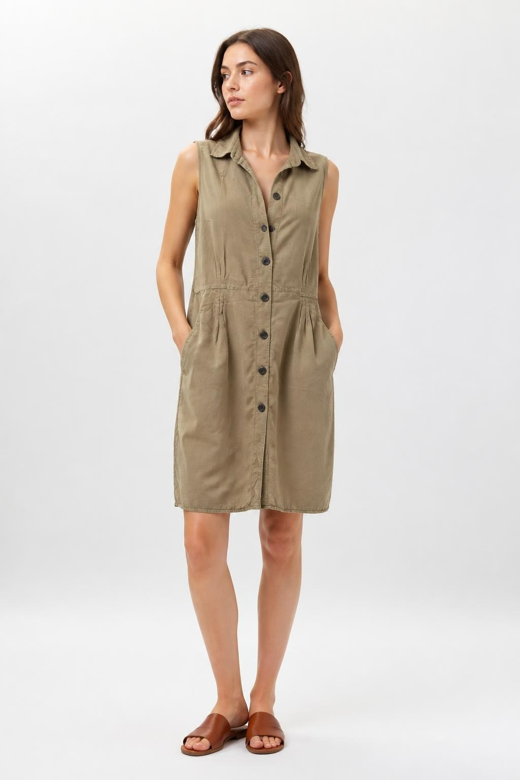 Khaki Button-Front Shirt Dress | Pre-Loved | Why Go Less