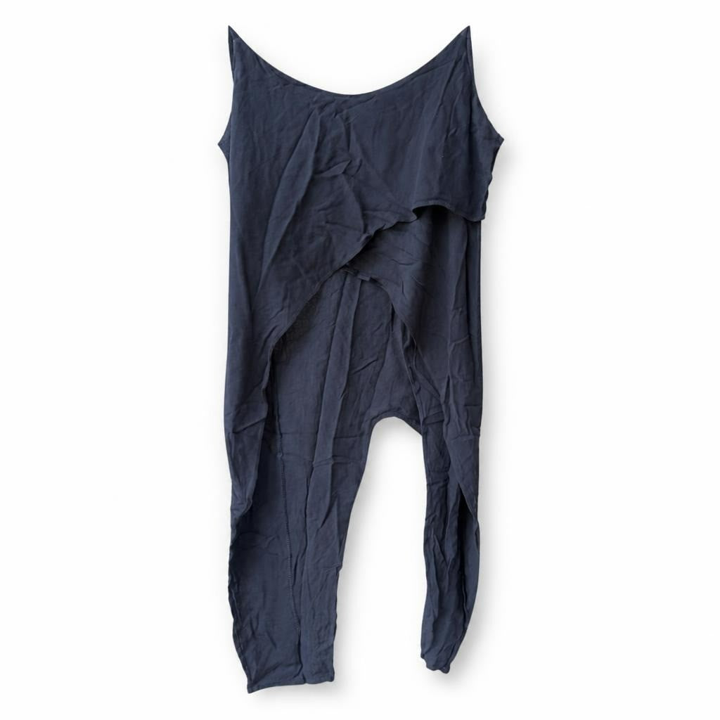 Navy blue sleeveless maxi dress with side slits - white studio shot, second-hand at Why Go Less, Dekwaneh, Lebanon