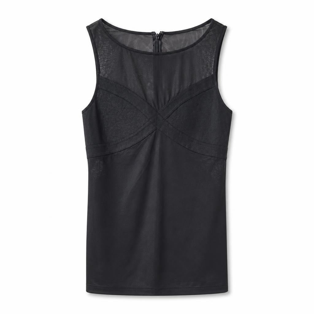 Black mesh sheer structured bodycon dress NWT - white studio shot, second-hand at Why Go Less, Dekwaneh, Lebanon