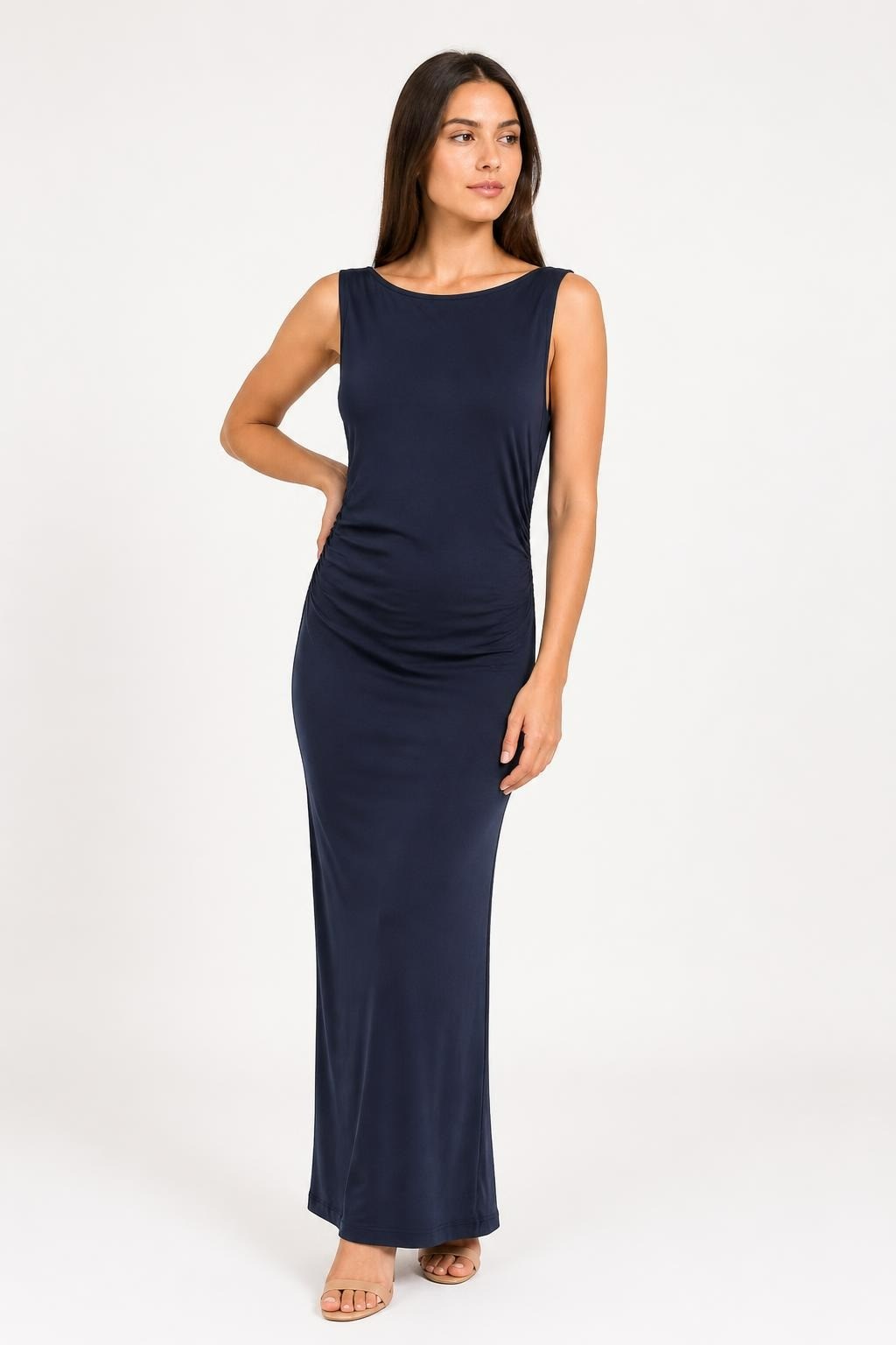 Bebe Navy Blue Rhinestone Ruched Mini Dress | Pre-Loved | Why Go Less
