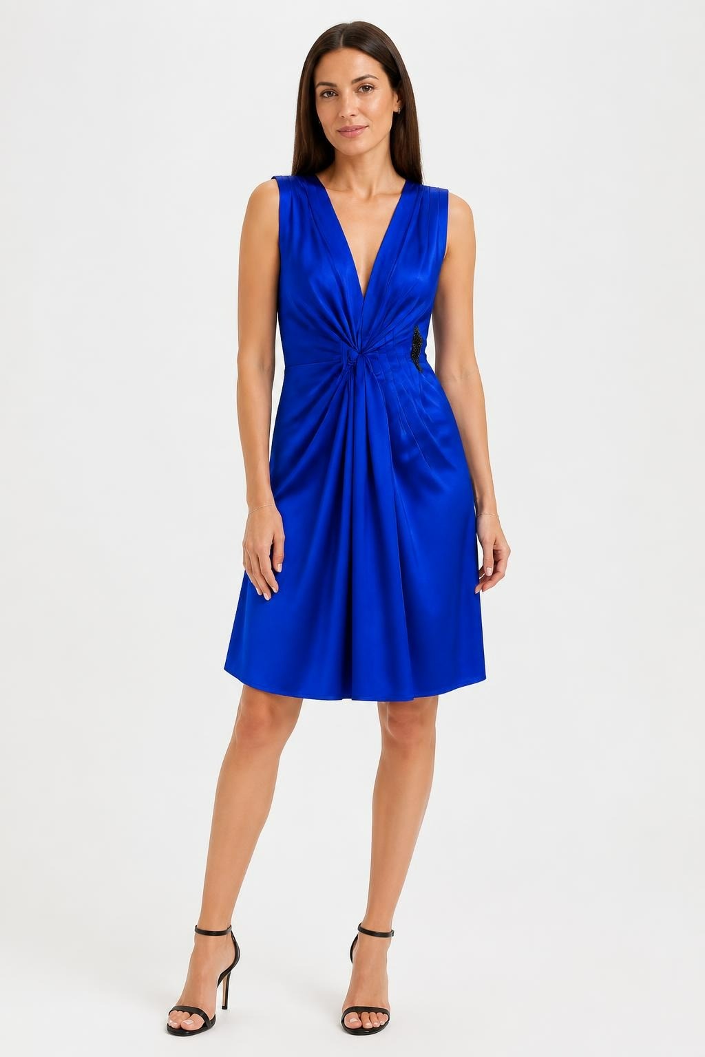 Royal Blue Satin One-Shoulder Wrap Dress Size M | Pre-Loved | Why Go Less