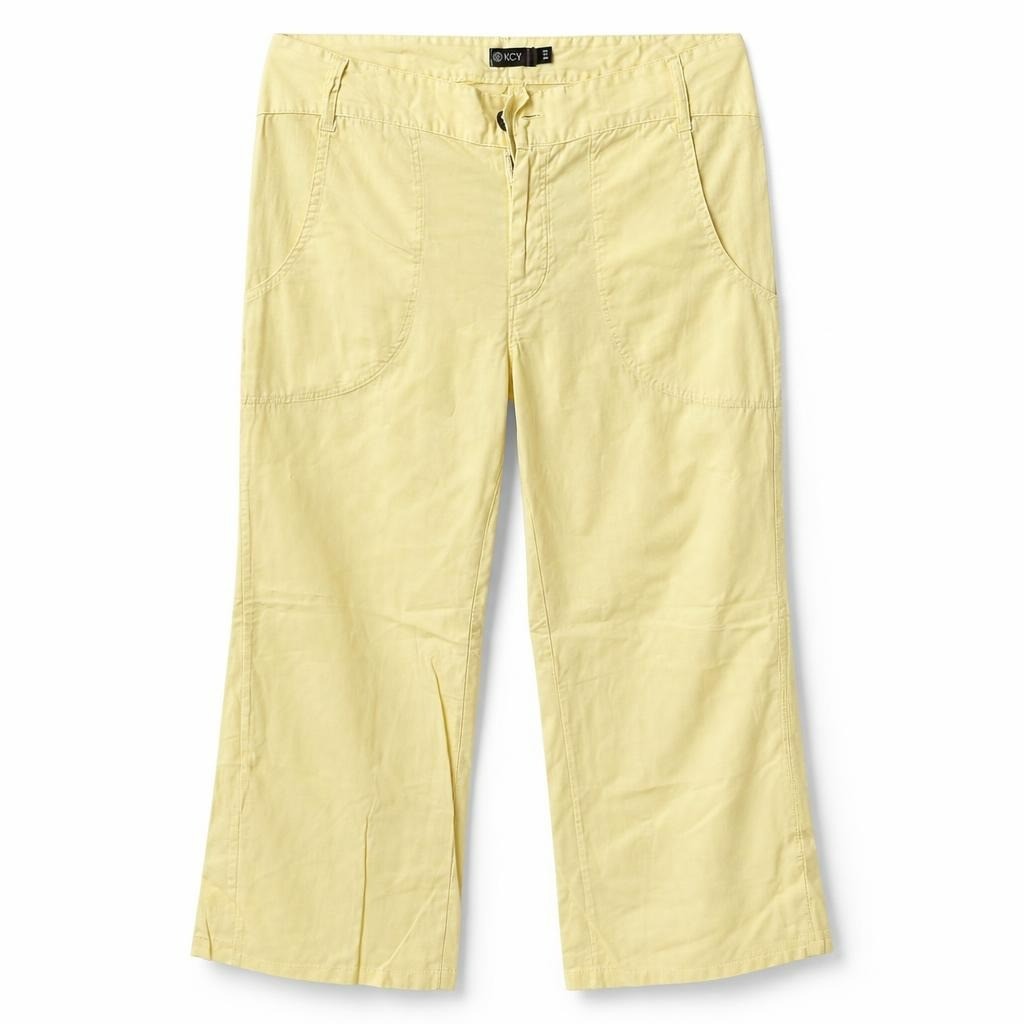 XCV Yellow Capri Cotton Pants, M - white studio shot, second-hand at Why Go Less, Dekwaneh, Lebanon