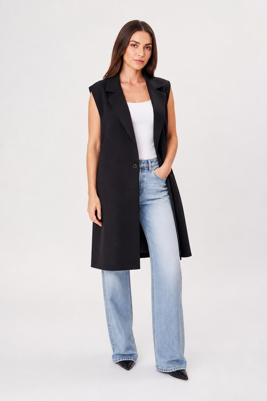 Gilet Blazer Noir Sans Manches, Un Bouton, Sans Taille | Seconde Main | Pourquoi Payer Plus-1