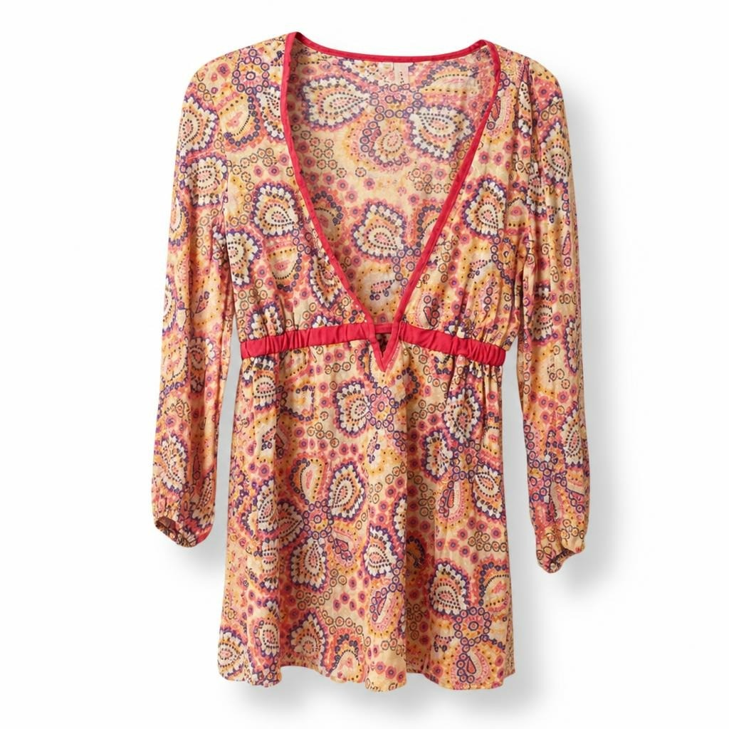Sweet Pea boho floral wrap mini dress, colorful - white studio shot, second-hand at Why Go Less, Dekwaneh, Lebanon