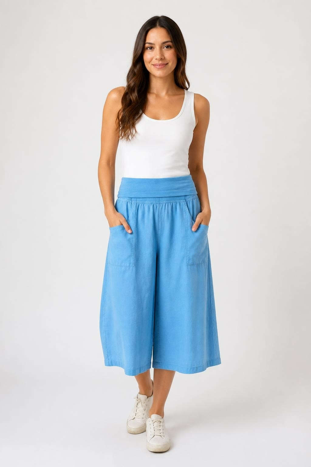 Blue Fold-Over Waist Midi Skirt With Pockets Size XL | Pre-Loved | Why Go Less