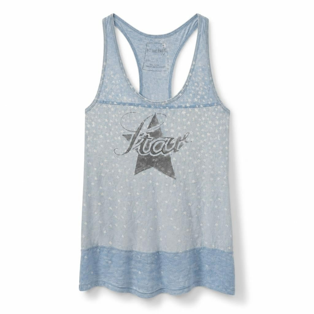 We The Free Free People star tank top, blue, L - white studio shot, second-hand at Why Go Less, Dekwaneh, Lebanon