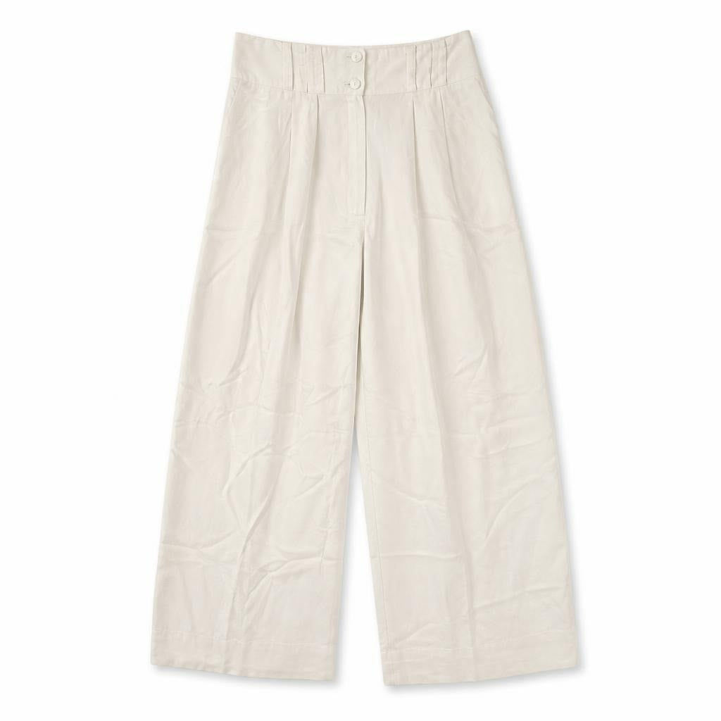 White wide-leg trousers set, two sizes shown, S and L - white studio shot, second-hand at Why Go Less, Dekwaneh, Lebanon
