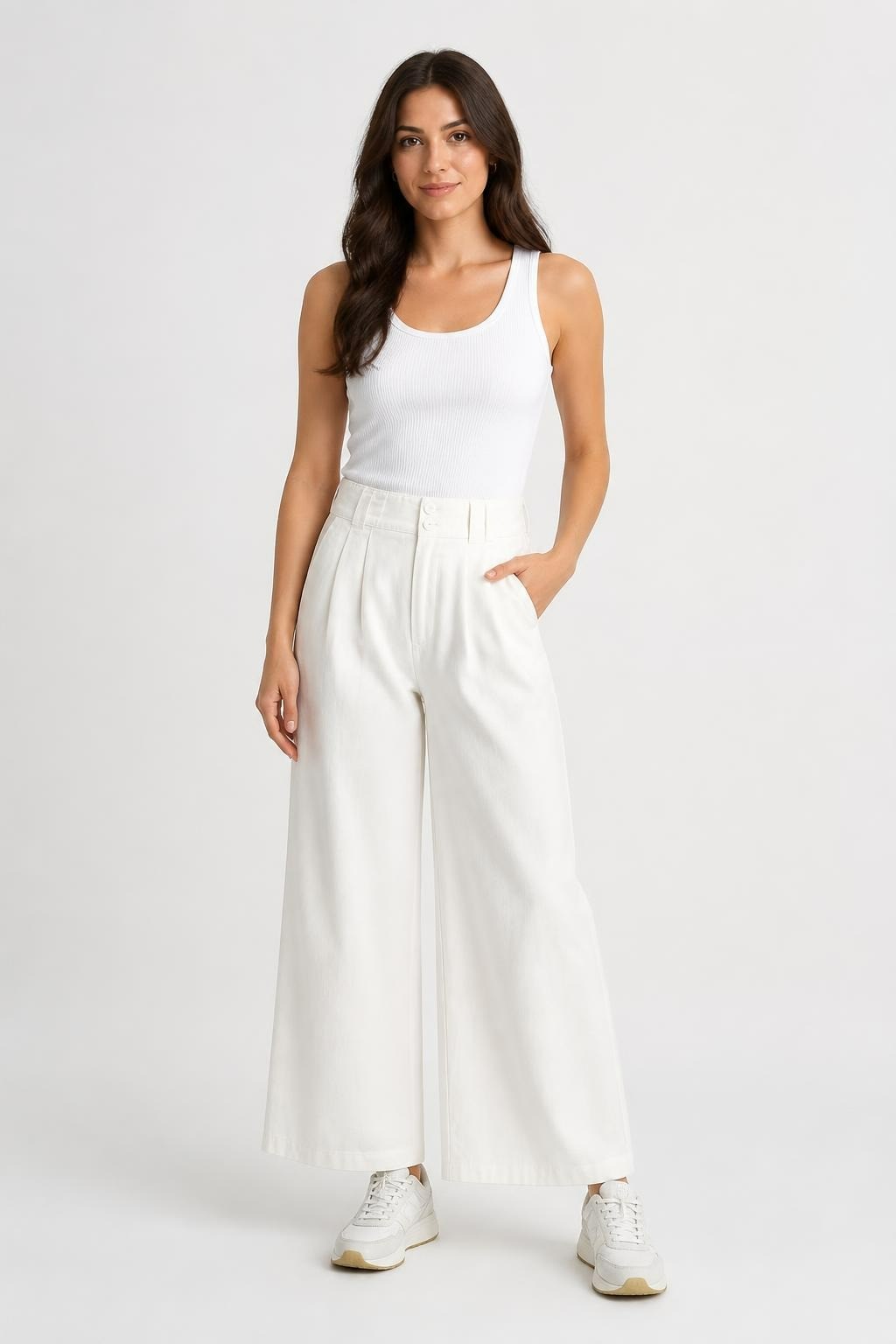 White Wide-leg Trousers Set, Two Sizes Shown, S And L | Pre-Loved | Why Go Less