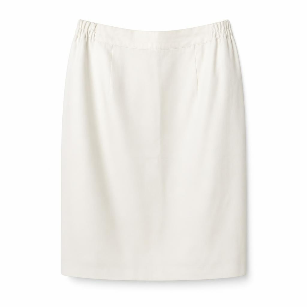 Cream Leather-Look Elastic Waist Midi Skirt - white studio shot, second-hand at Why Go Less, Dekwaneh, Lebanon