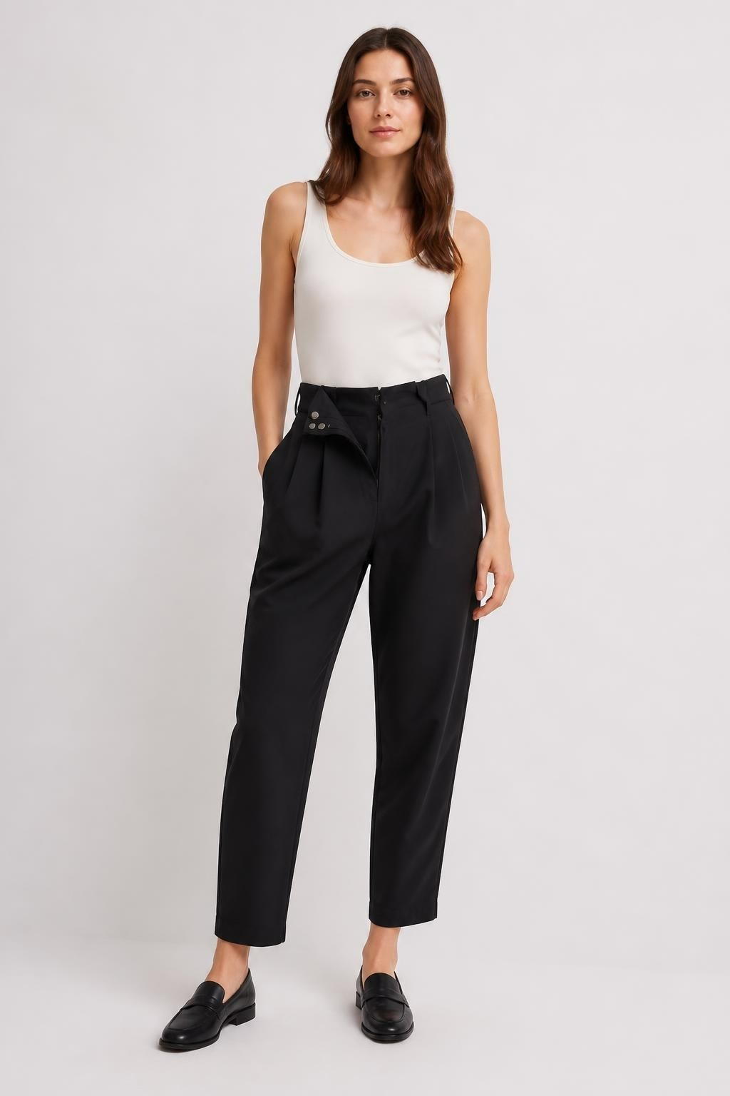 Black Tailored High-Waist Tapered Trousers | Pre-Loved | Why Go Less