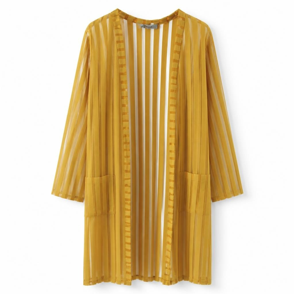 Mustard yellow striped sheer skirt, no size - white studio shot, second-hand at Why Go Less, Dekwaneh, Lebanon