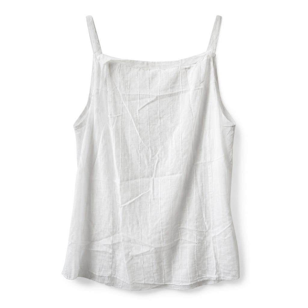 White cotton cami top, spaghetti straps - white studio shot, second-hand at Why Go Less, Dekwaneh, Lebanon