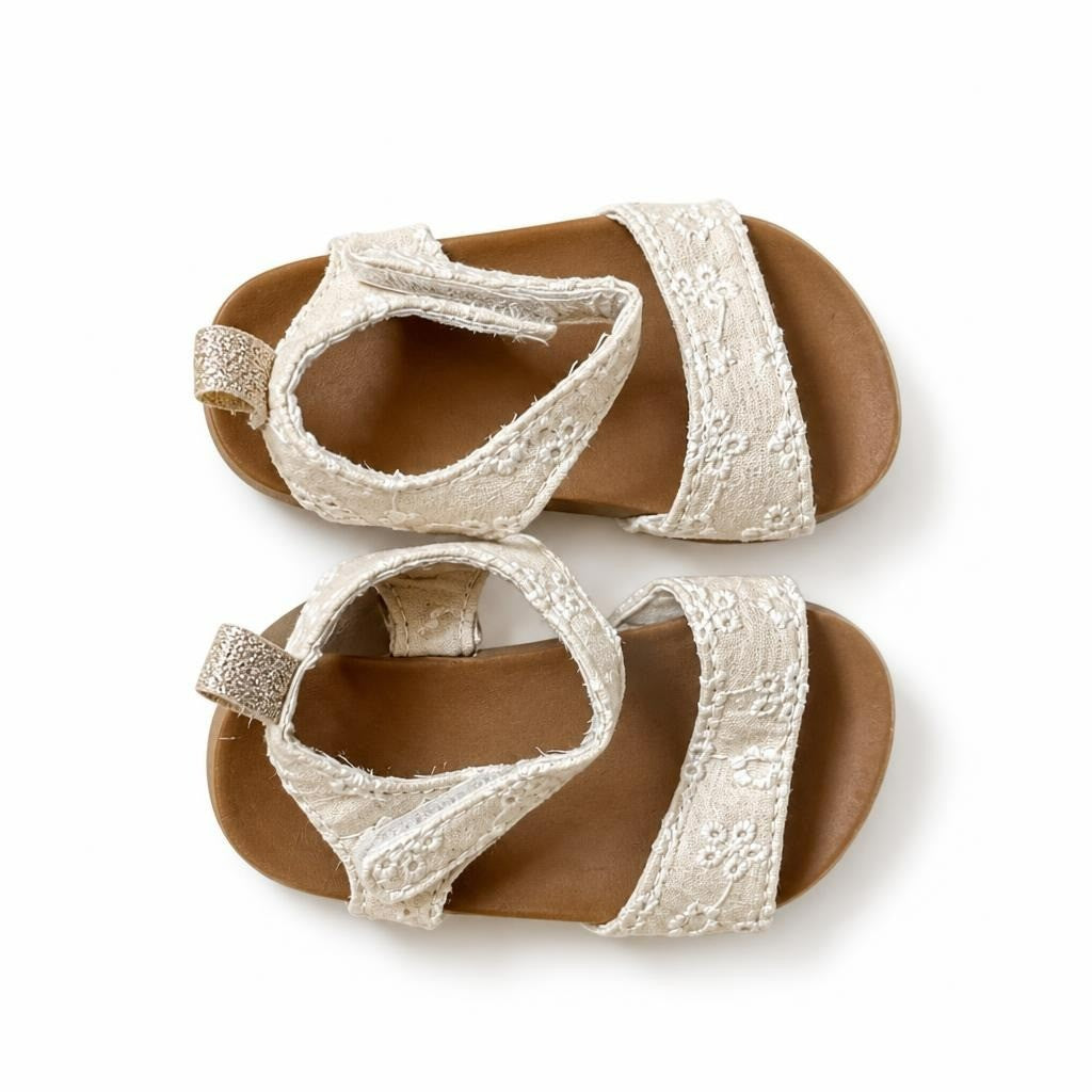 Tape A L'Oeil cream floral sandals baby, NWT - white studio shot, second-hand at Why Go Less, Dekwaneh, Lebanon
