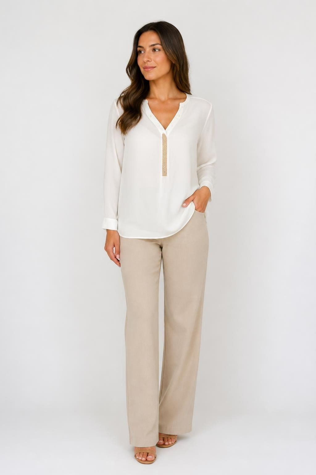 Zara Basic White Long-sleeve Blouse With Chain Detail | Pre-Loved | Why Go Less