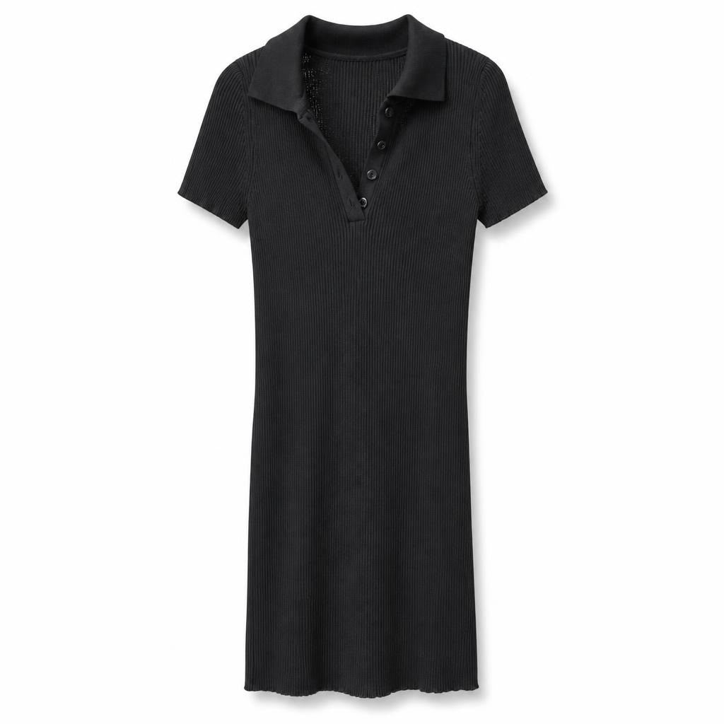 Sobe black ribbed knit polo neck dress - white studio shot, second-hand at Why Go Less, Dekwaneh, Lebanon