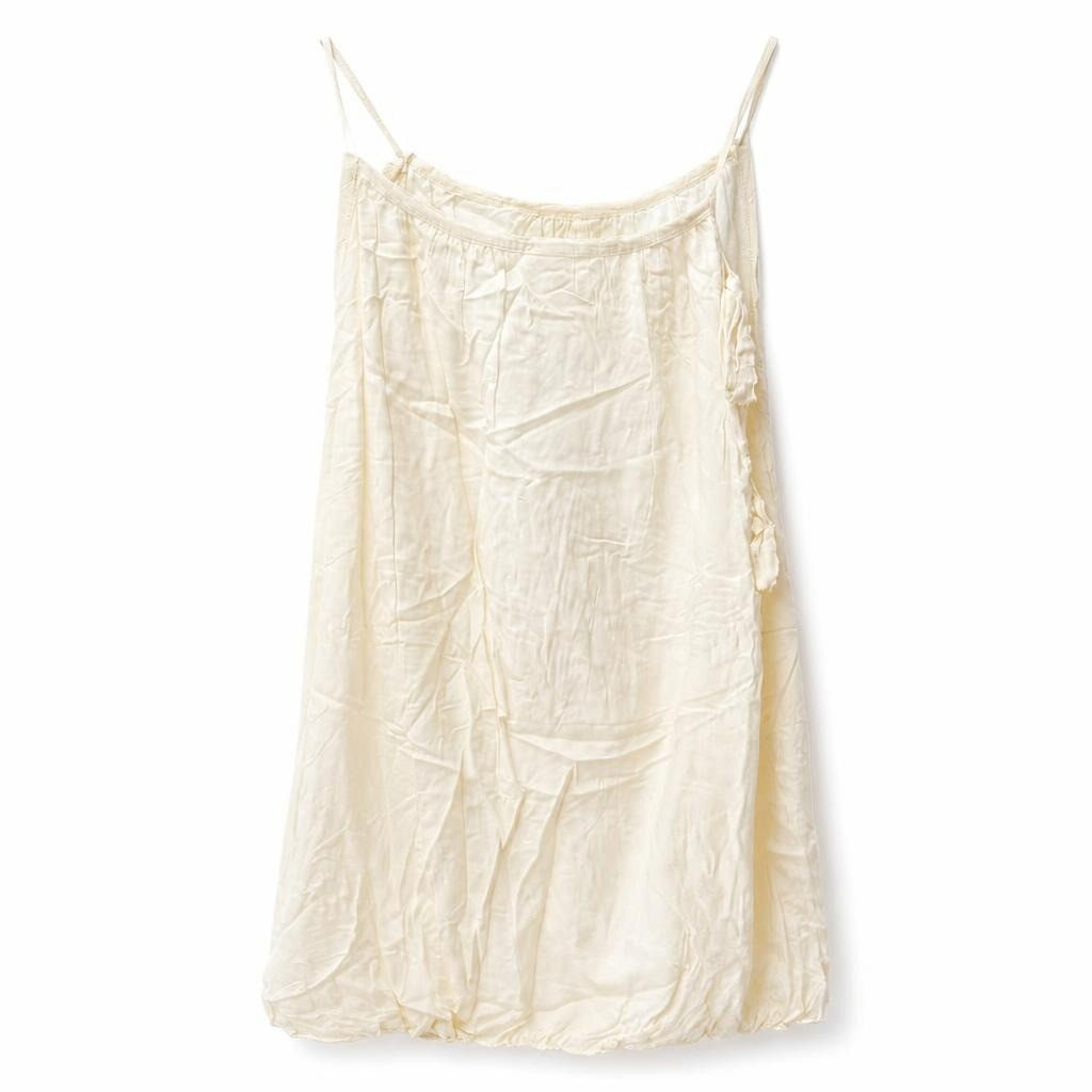 Cream spaghetti strap flowy mini dress - white studio shot, second-hand at Why Go Less, Dekwaneh, Lebanon