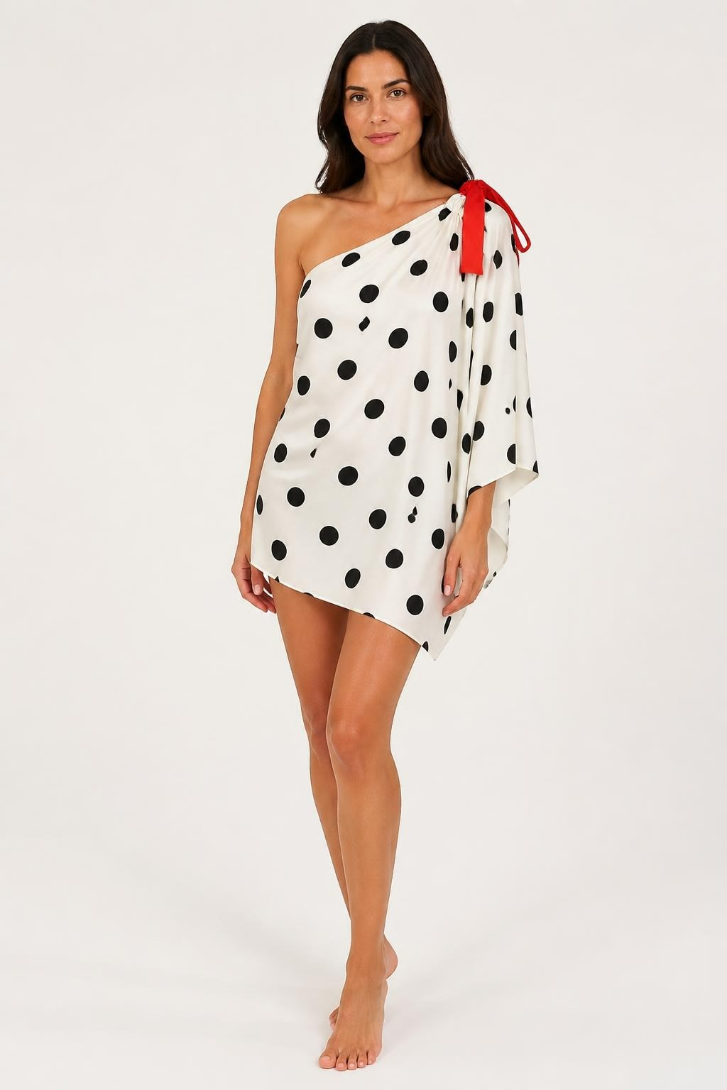White & Black Polka Dot Top With Red Ties | Pre-Loved | Why Go Less