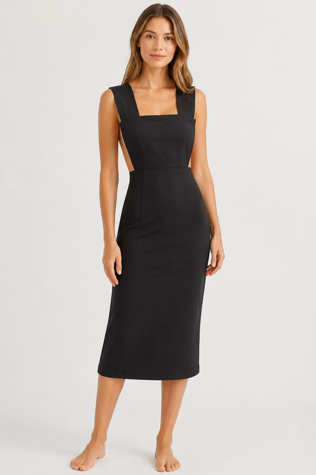 Black Faux Leather Structured Dungaree Dress | Pre-Loved | Why Go Less
