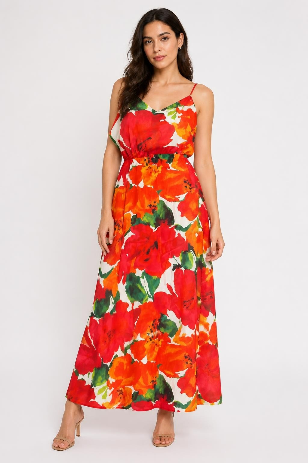 Red Orange Floral Sleeveless Maxi Dress | Pre-Loved | Why Go Less-1