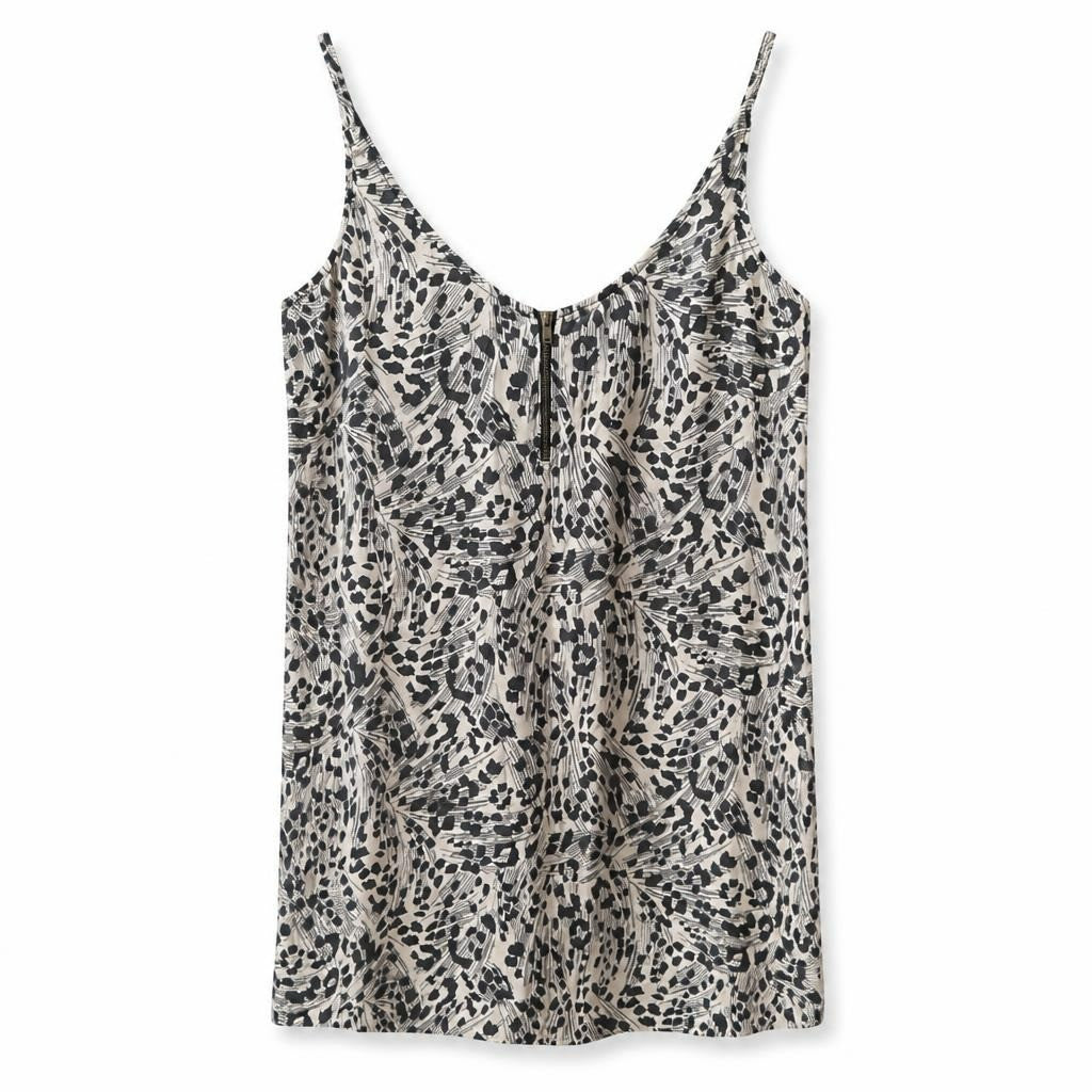 Black beige leopard sleeveless mini dress - white studio shot, second-hand at Why Go Less, Dekwaneh, Lebanon