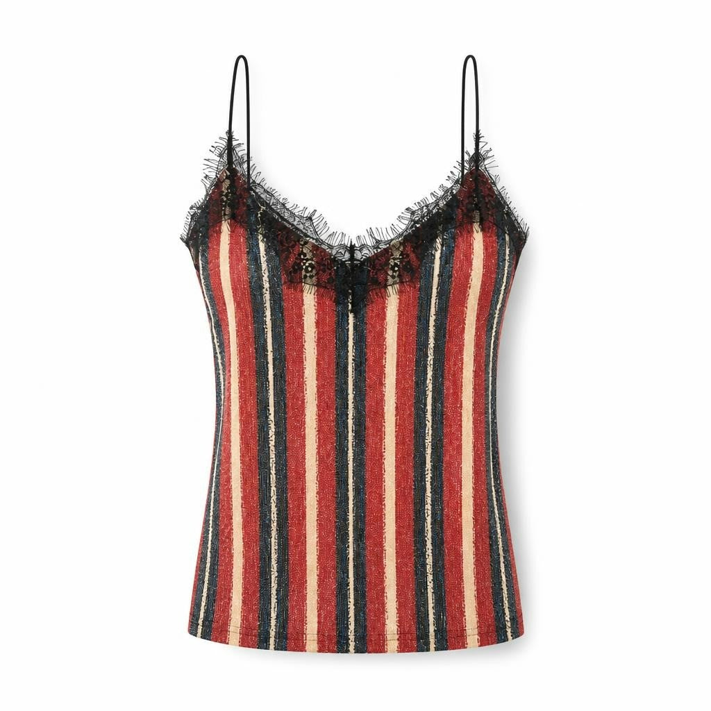 Zara striped sequin lace-trim cami top - white studio shot, second-hand at Why Go Less, Dekwaneh, Lebanon