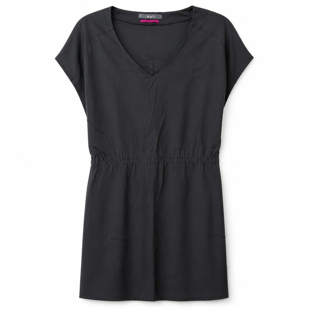 Oui black V-neck sleeveless top/tunic - white studio shot, second-hand at Why Go Less, Dekwaneh, Lebanon