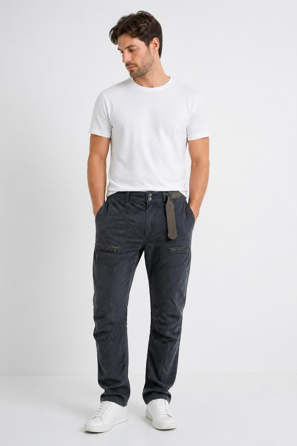 Promod Dark Navy Cargo Pants With Belt | Pre-Loved | Why Go Less