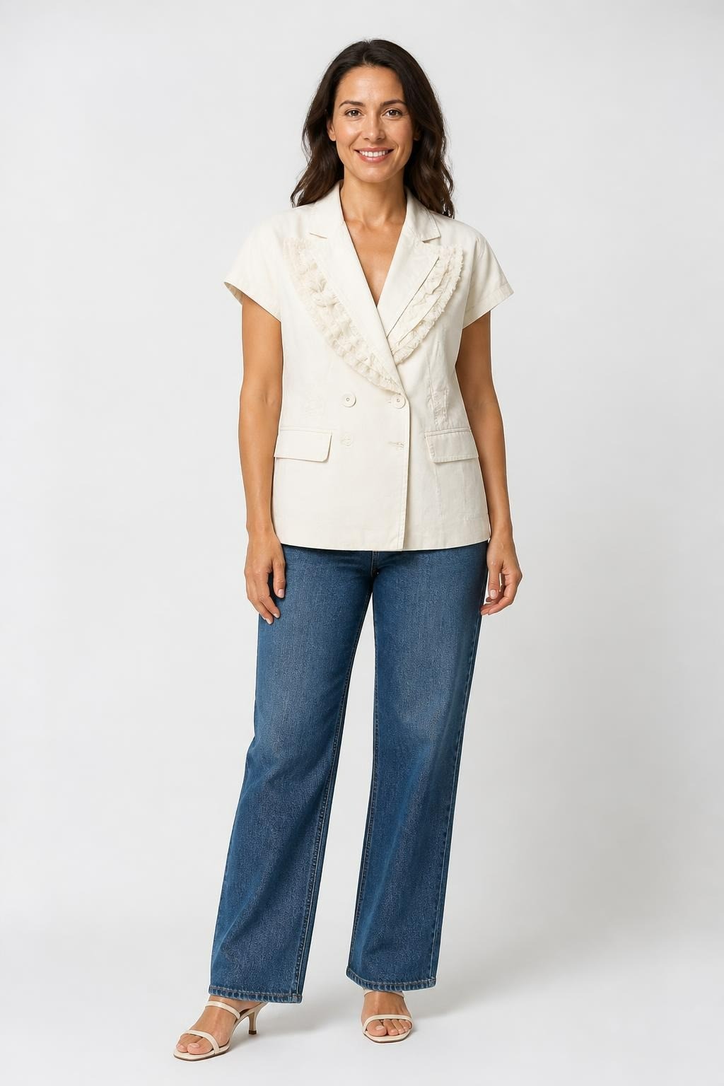 Cream Embroidered Ruffle Blazer With Floral Detail | Pre-Loved | Why Go Less-1