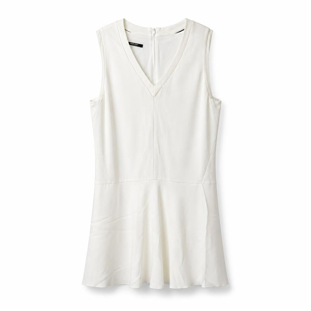 Black Brush white V-neck sleeveless mini dress - white studio shot, second-hand at Why Go Less, Dekwaneh, Lebanon