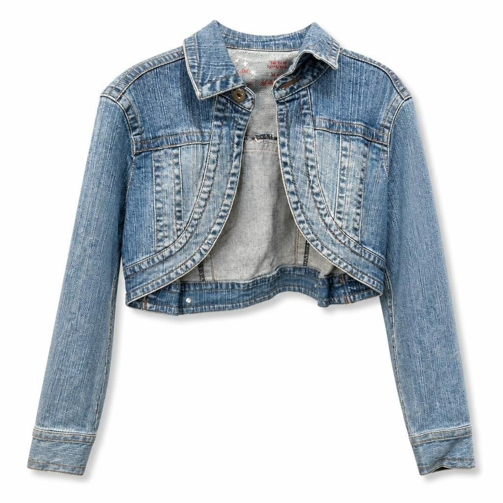 Kids denim jacket, light blue, small size - white studio shot, second-hand at Why Go Less, Dekwaneh, Lebanon