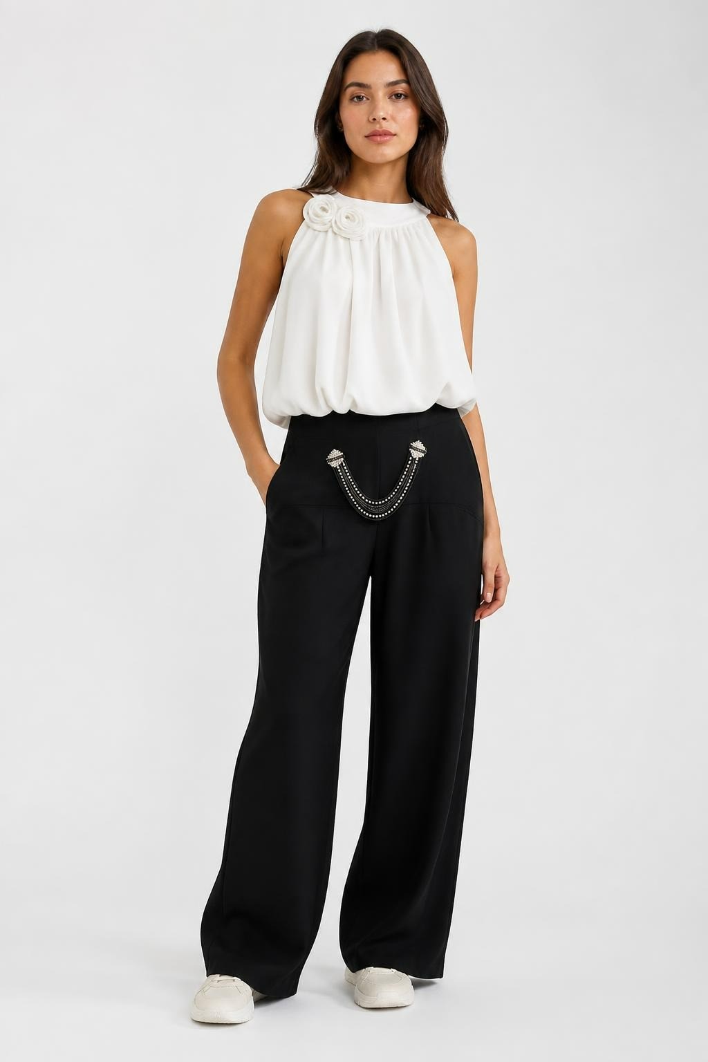 White Bubble Top With Rose Detail and Chain | Pre-Loved | Why Go Less