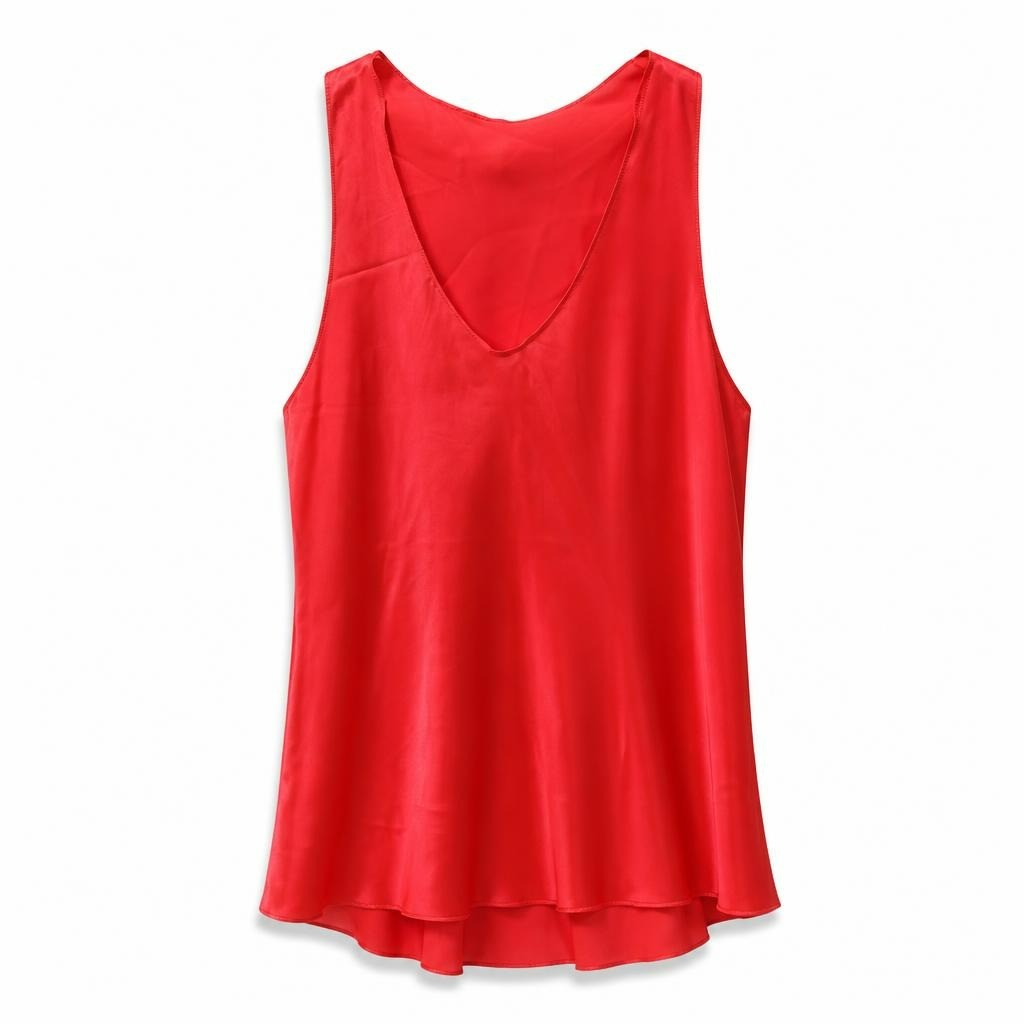 Red coral sleeveless flowy mini dress - white studio shot, second-hand at Why Go Less, Dekwaneh, Lebanon