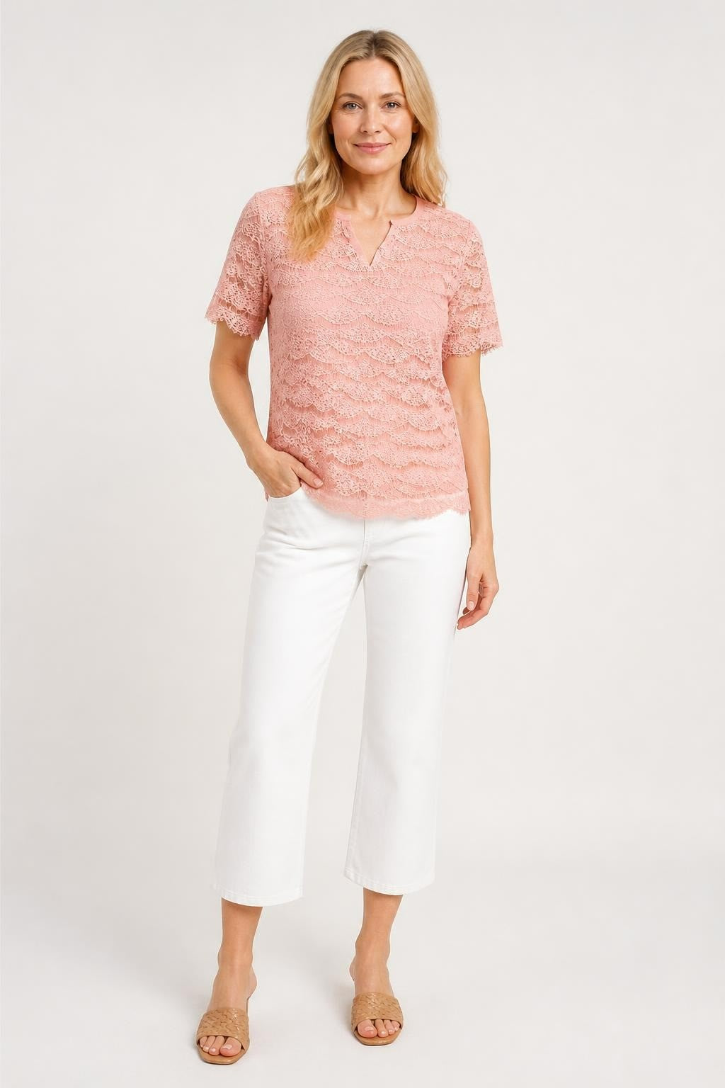 Primark Pink Lace V-Neck Short Sleeve Top | Pre-Loved | Why Go Less