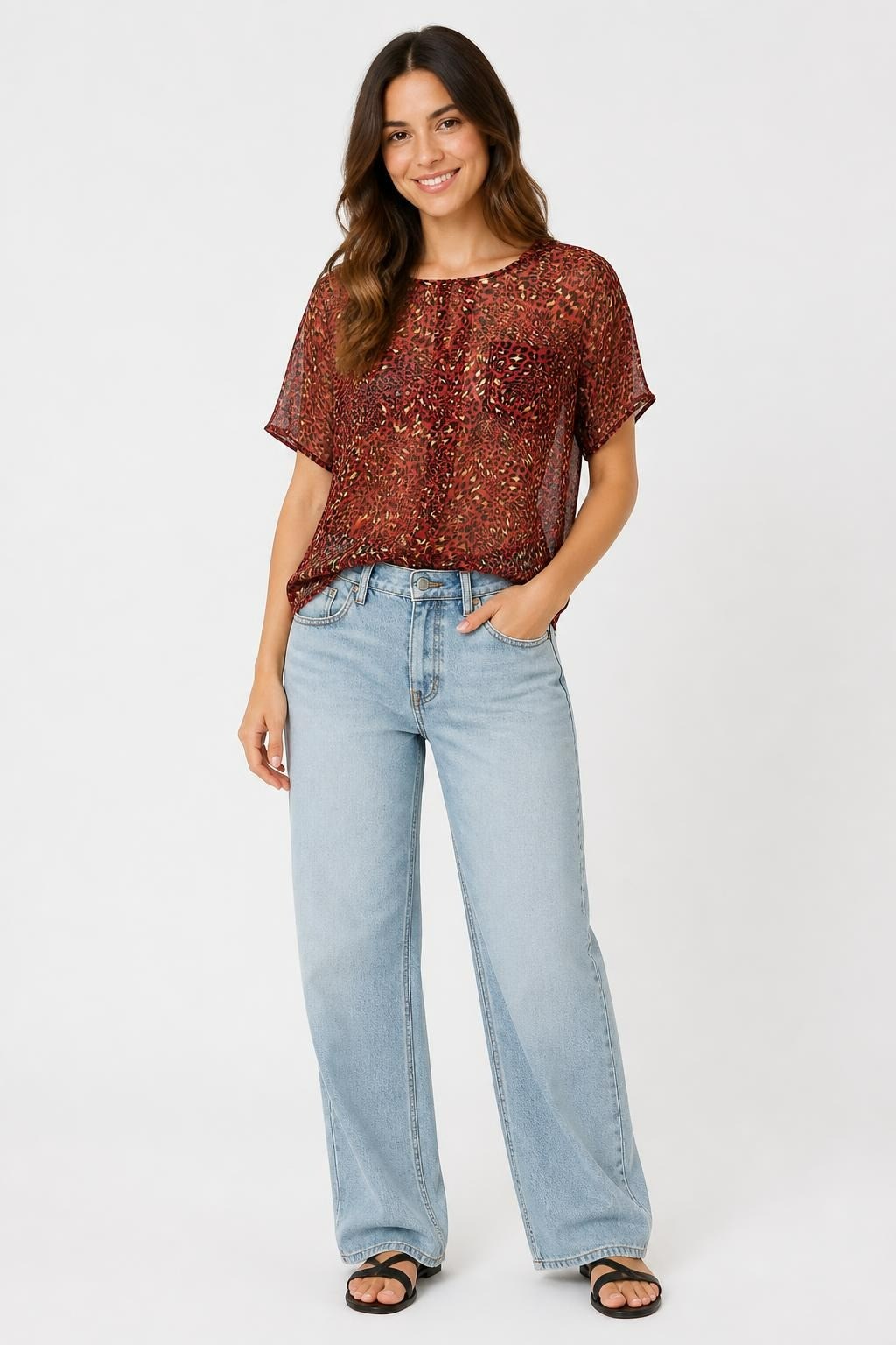 Red Leopard Print Sheer Mesh Top One Size | Pre-Loved | Why Go Less