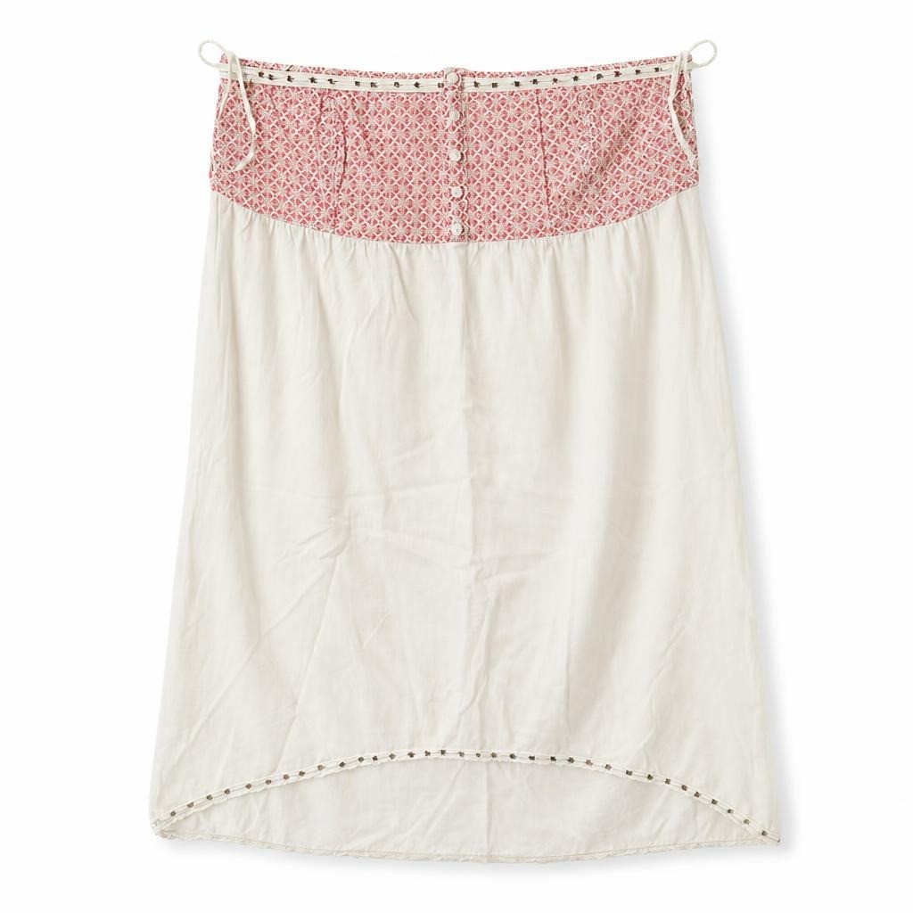 Boho cream & pink patterned tube skirt, one size - white studio shot, second-hand at Why Go Less, Dekwaneh, Lebanon