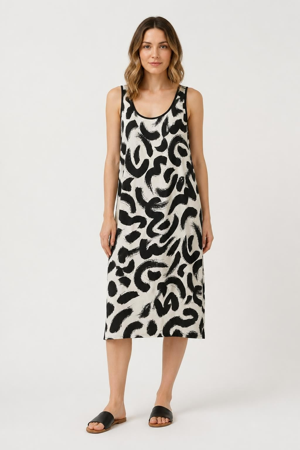 Black and White Abstract Print Sleeveless Mini Dress | Pre-Loved | Why Go Less