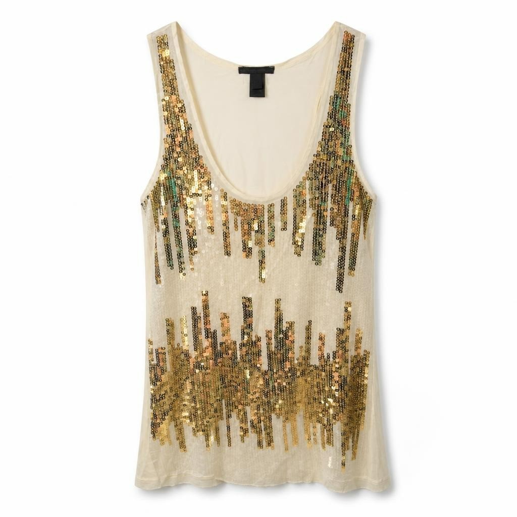 Mango cream sequin racer-back tank top - white studio shot, second-hand at Why Go Less, Dekwaneh, Lebanon