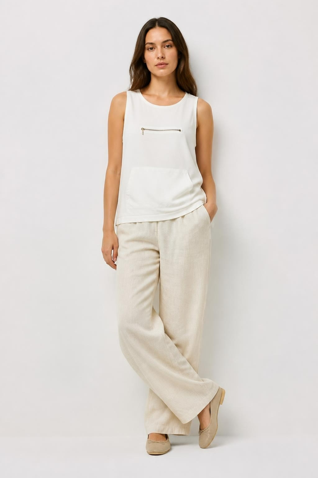 Cream Sleeveless Top With Zip Pocket Size S/M | Pre-Loved | Why Go Less