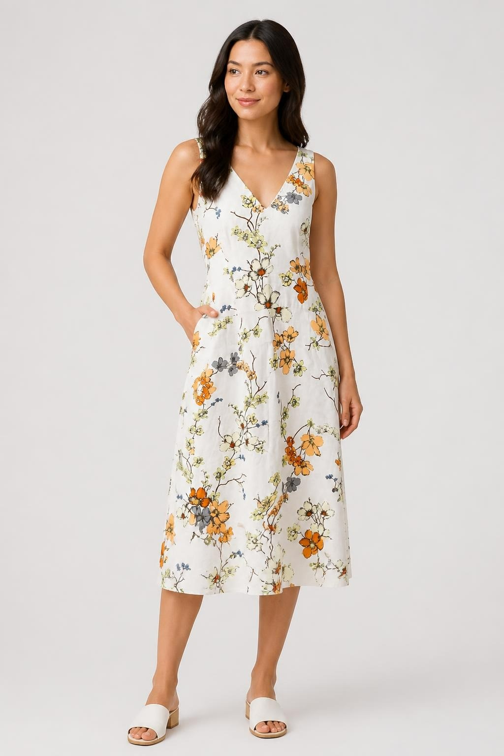 Zara Basic White Floral Sleeveless V-Neck Dress | Pre-Loved | Why Go Less